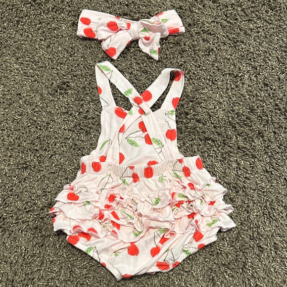 Cherry Print Kids One Piece with Headband - Picture 2 of 2